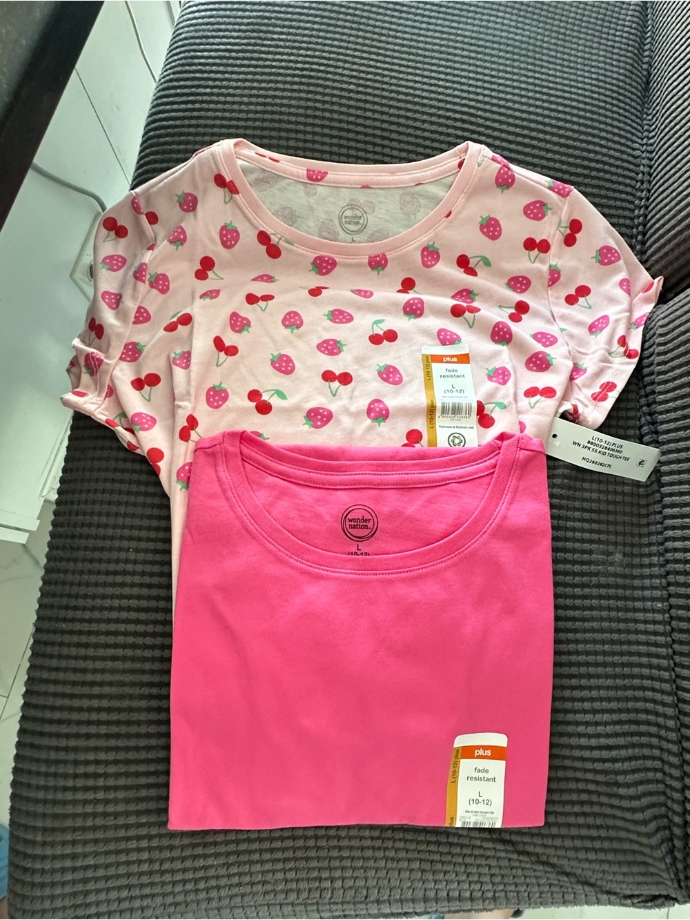 2 packs Kid Tee with Short Sleeves strawberry pink, size L (10-12) Plus- NEW